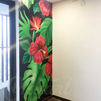 Vẽ Tranh Tường Phòng Khách - Tropical Floral 11