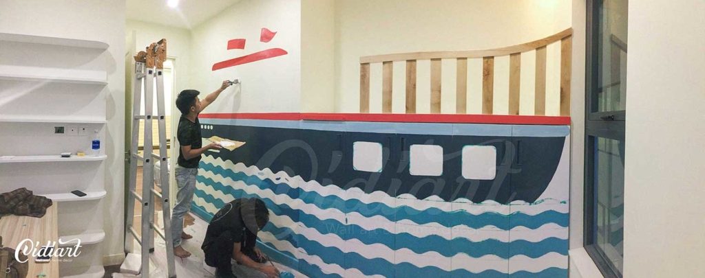 vẽ tranh tường cho bé trai