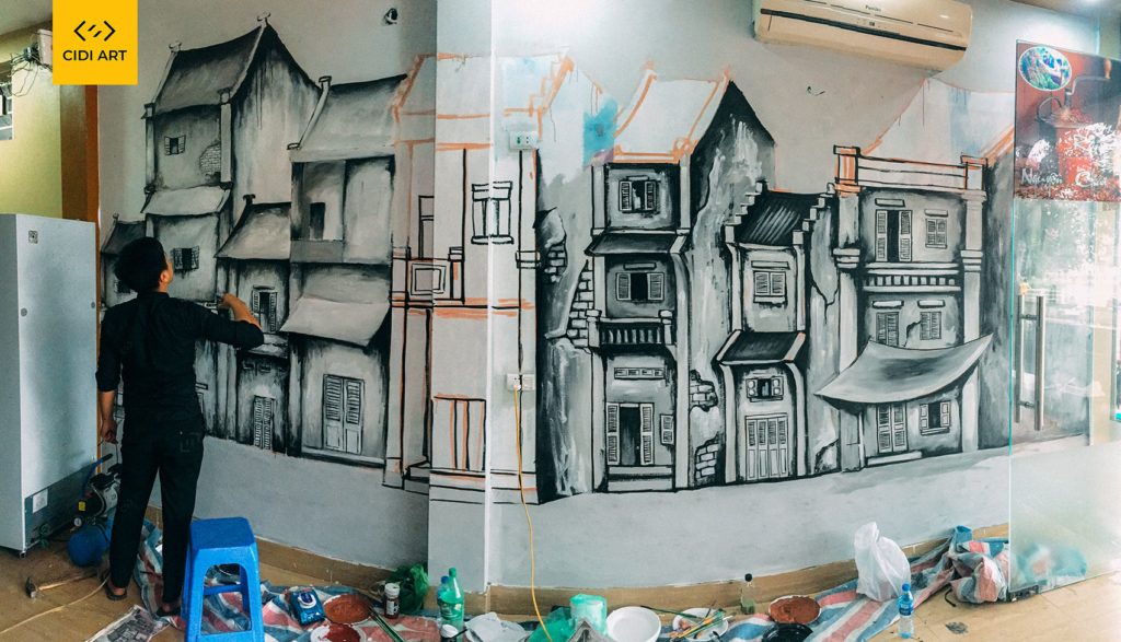 Vẽ tranh tường quán cafe LẠ