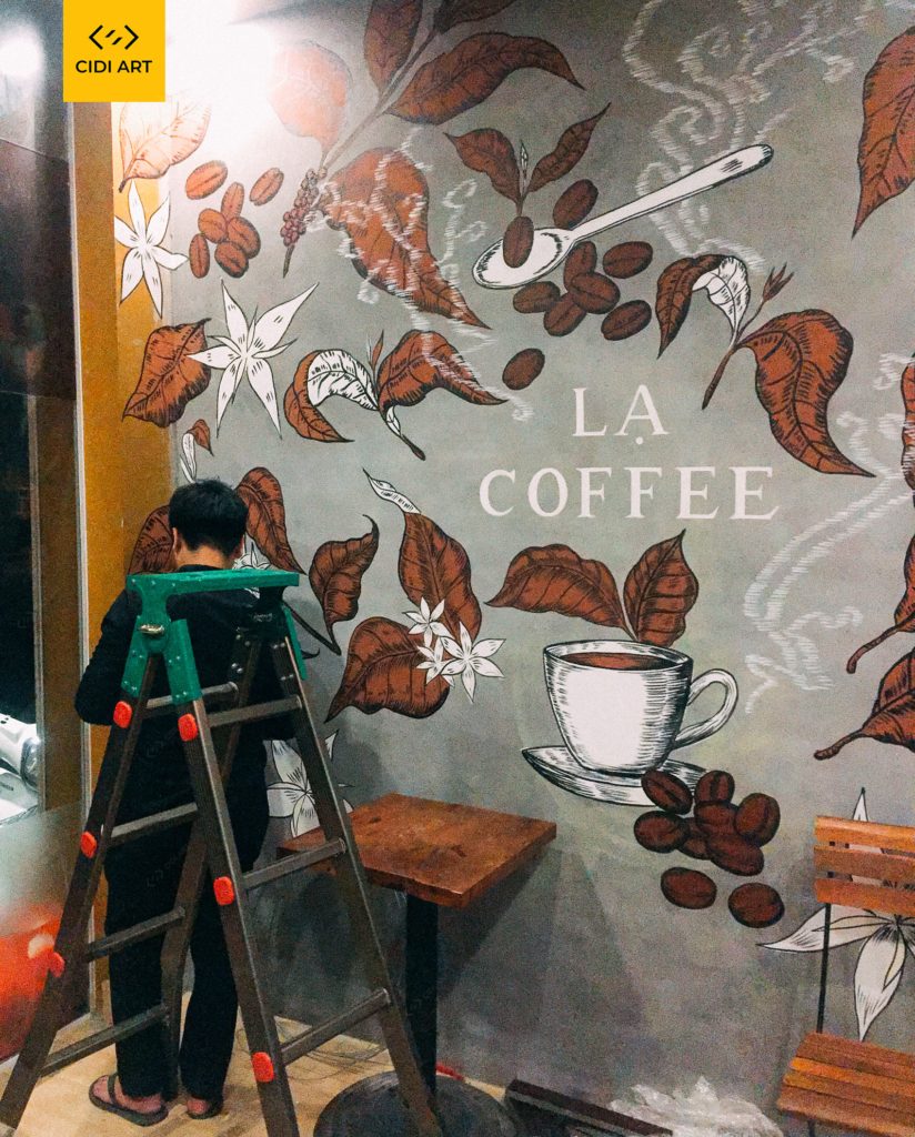 Vẽ tranh tường quán cafe LẠ