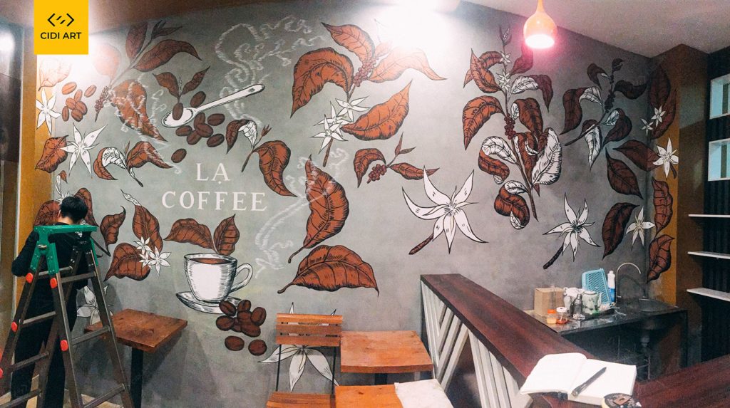 Vẽ tranh tường quán cafe LẠ