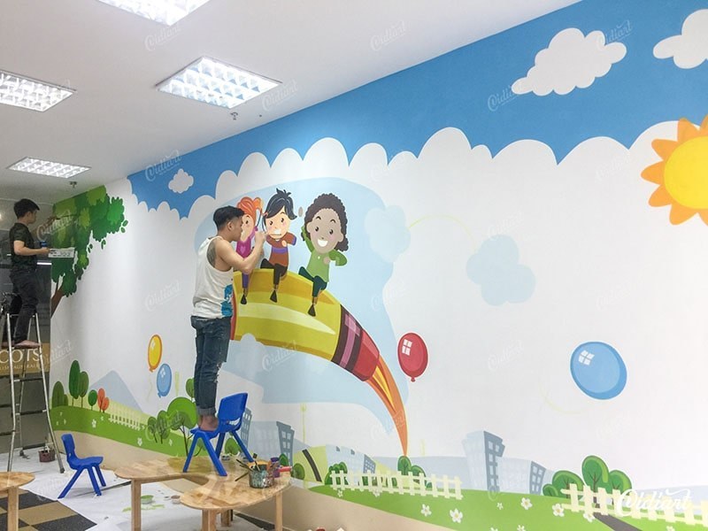 Vẽ tranh tường trường mầm non
