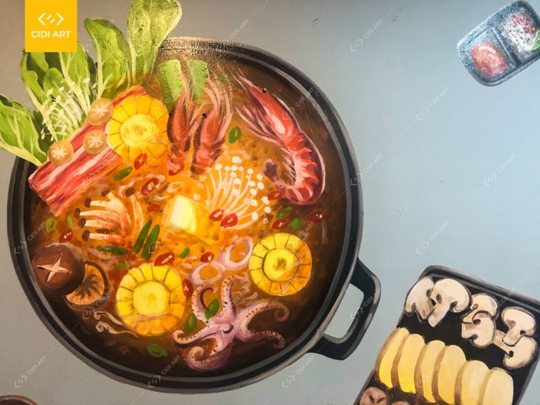 Lẩu Nướng Khang 3 Vẽ tranh tường nhà hàng quán lẩu - cidiart - lẩu khang