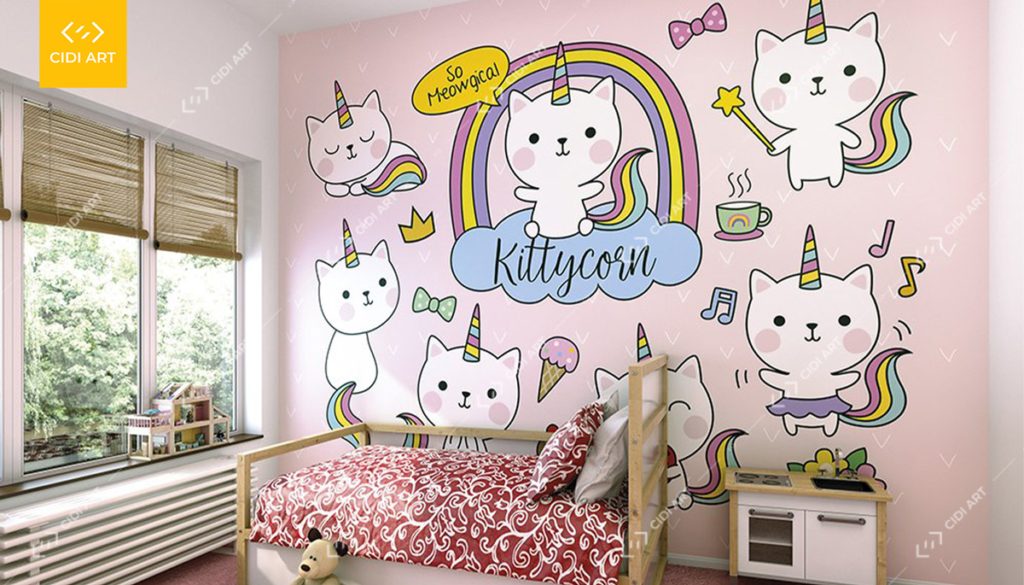 Mẫu vẽ tranh tường phòng ngủ cho bé cute