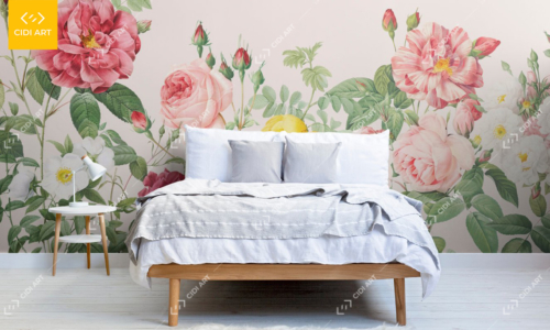 Mẫu vẽ tranh tường phòng ngủ hoa hồng