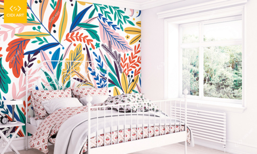 Mẫu vẽ tranh tường phòng ngủ nhiều màu sắc