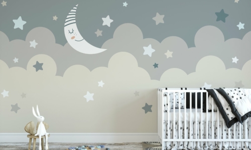 Vẽ tranh tường phòng ngủ đơn giản cho bé chủ đề bầu trời đêm