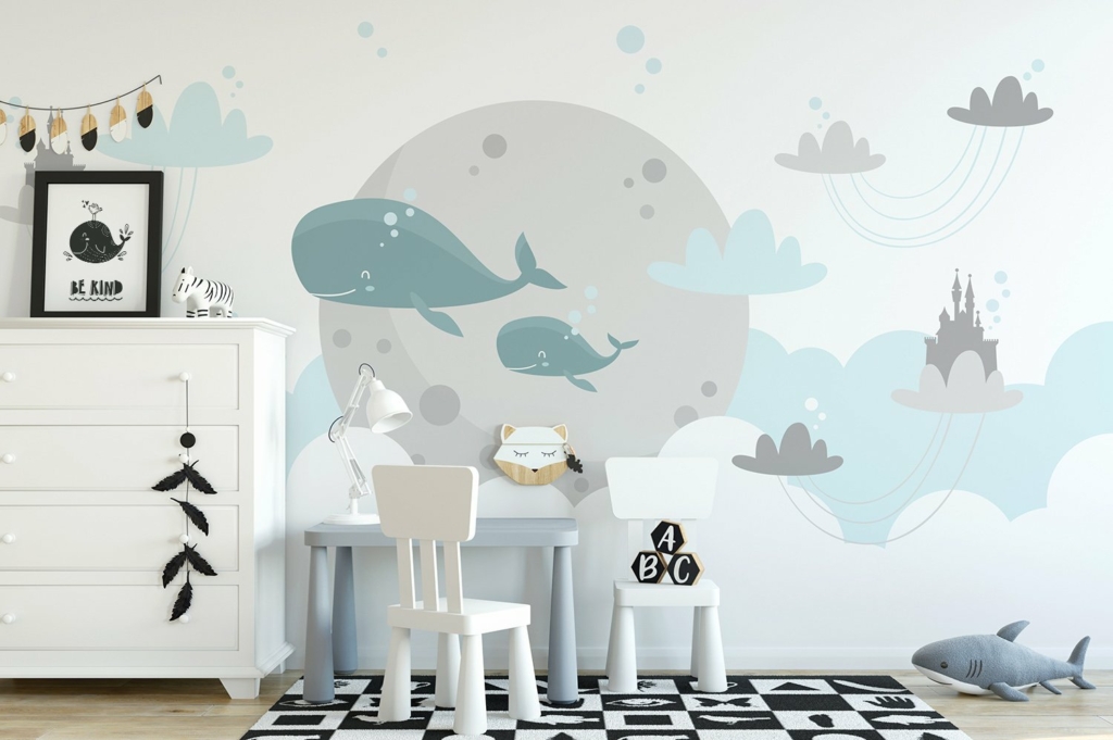 Vẽ tranh tường phòng ngủ đơn giản cho bé sinh vật biển 
