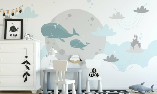 Vẽ tranh tường phòng ngủ đơn giản cho bé sinh vật biển