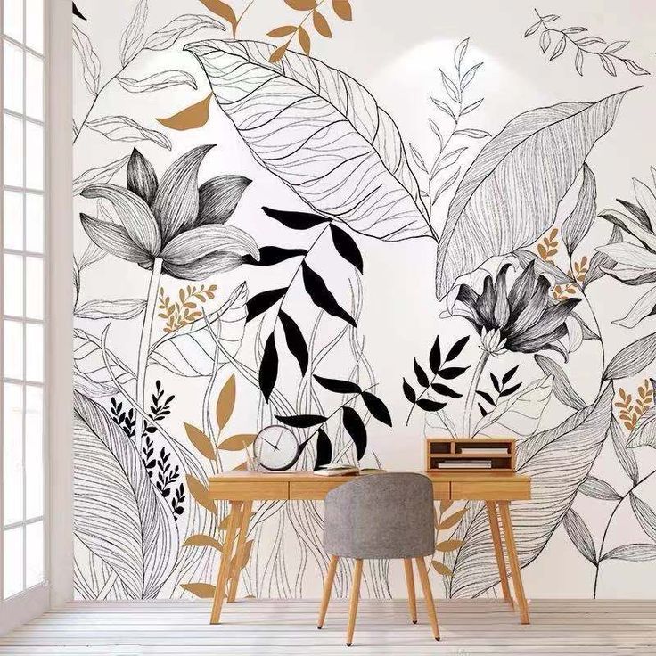Vẽ tranh tường phòng ngủ đơn giản với mẫu tranh tropical lá nhiệt đới mẫu luxury