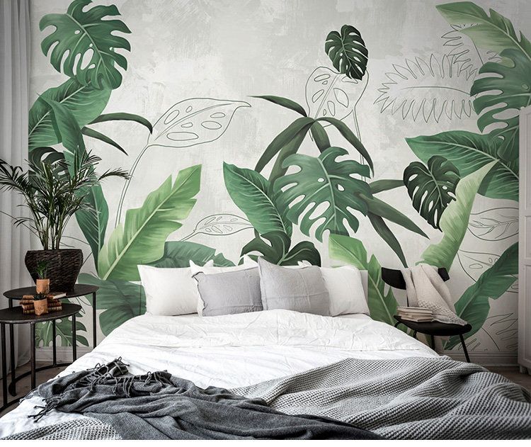 Vẽ tranh tường phòng ngủ với hoạ tiết màu xanh lá