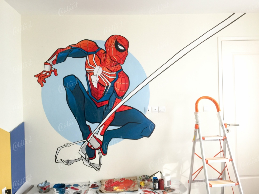 Vẽ tranh tường phòng ngủ cho bé trai - Spiderman