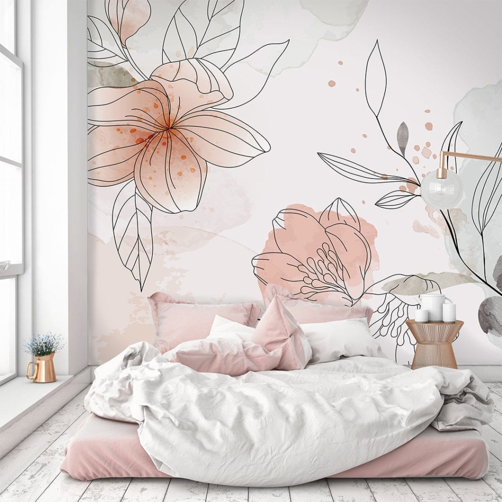 Ý tưởng vẽ tranh tường phòng ngủ phong cách vintage với hoạ tiết hoa lá